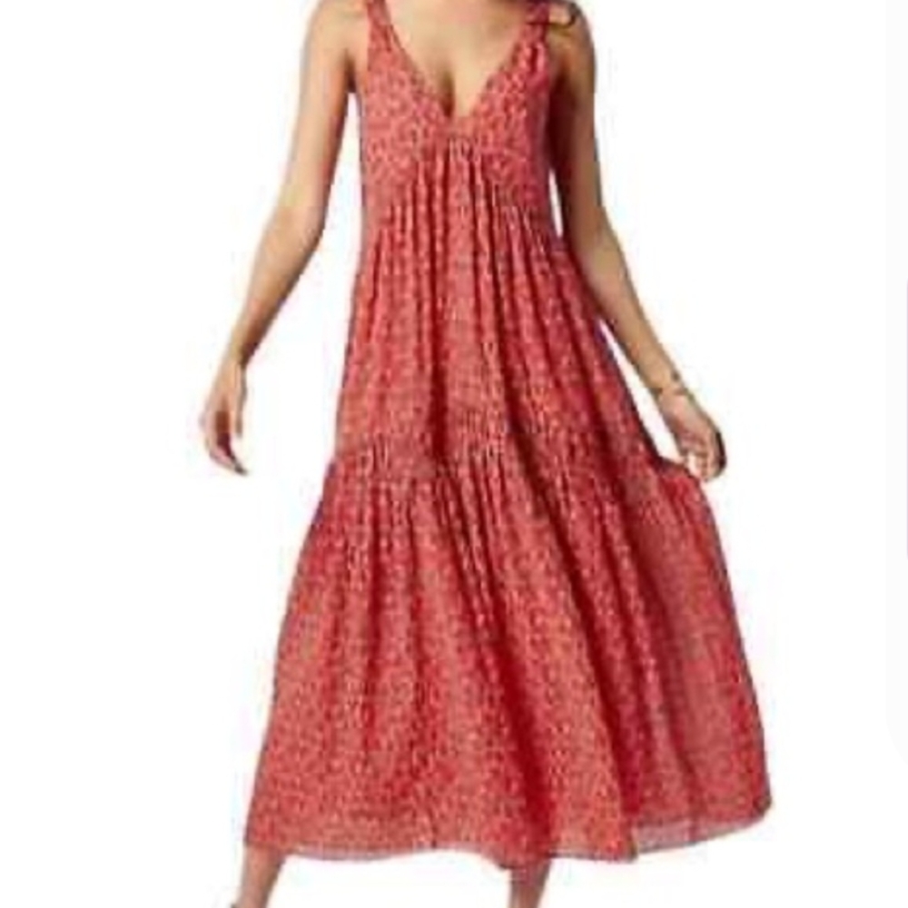 Joie Red Printed Tiered Maxi Dress Boho Cottagecore Medium